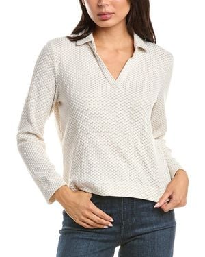 NIC+ZOE Petite Textured Tuck Stitch Knit Polo - White