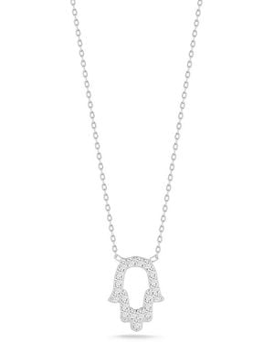 Glaze Jewelry Silver Cz Open Hamsa Necklace - White