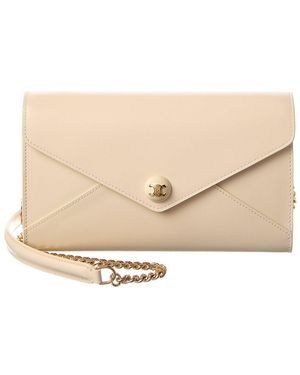 Celine Envelope Leather Wallet On Chain - Natural