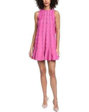 Oscar de la Renta Braid Detail Trapeze Knit Sweaterdress - Pink