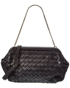 Isabella Rossetti Quincy Hand Woven Leather Clutch - Black