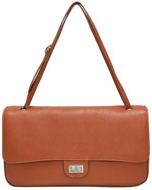 Tiffany & Fred Paris 33Cm Leather Flap Tote - Brown