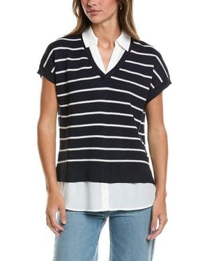 Adrianna Papell Drop Shoulder Textured Stripe Twofer Jumper - Black