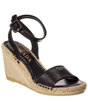 Prada Logo Leather Wedge Sandal - Metallic