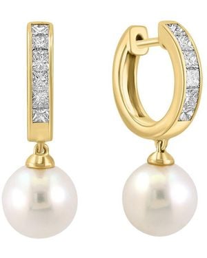 Effy Fine Jewelry 14K 0.66 Ct. Tw. Diamond & 8Mm Pearl Earrings - Metallic