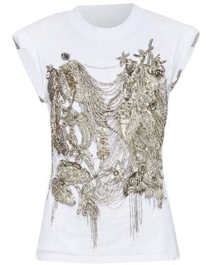 McQueen Sequin Chain Embroidered Top, Size It (Authentic Pre- Loved) - White