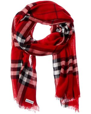 Burberry Wide Check Wool Scarf - Red