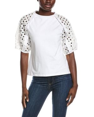Gracia Eyelet Sleeve Top - White