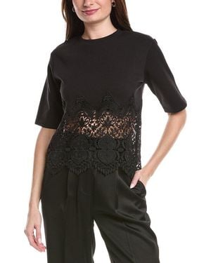 Gracia Solid Bottom Lace T-Shirt - Black