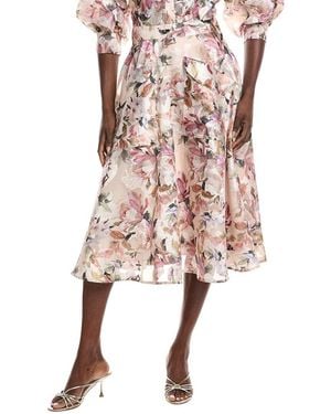 Gracia Floral Print Organza Wide Skirt - Pink