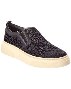 Ferragamo Cassina Leather-Trim Trainer - Blue