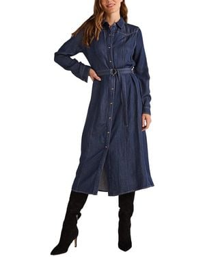 Bella Dahl Western Yoke Linen-Blend Midi Dress - Blue