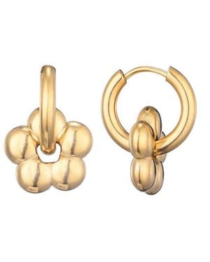 Adornia 18K Plated Stainless Steel Tarnish-Resistant Flower Huggie Hoop Earrings - Metallic