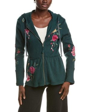 Johnny Was Peplum Metallic Thermal Hoodie - Green