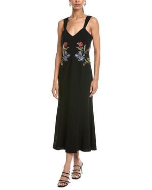 Cinq À Sept Floral Mixed Media Andre Midi Dress - Black