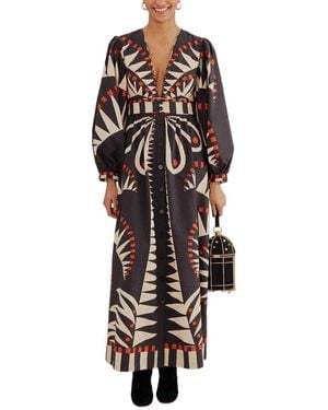 FARM Rio Coconut Grove V Neckline Puffed Sleeve Maxi Dress - Black
