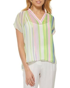 DKNY Striped V-Neck Shirt - Green
