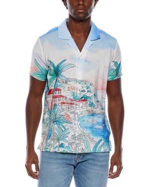 Vintage Summer Printed Textured Camp Shirt - Blue