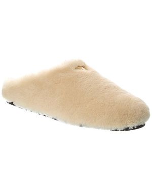 Prada Logo Shearling Mule - Natural