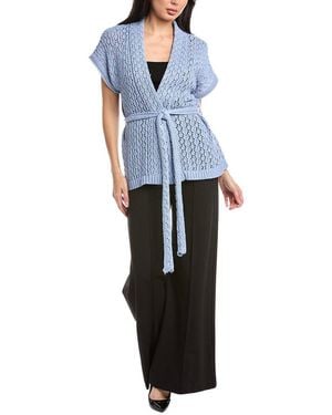 St. John Belted Wrap Cardigan - Blue