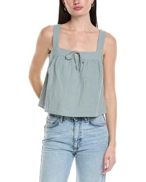 Seraphin Textured Linen-Blend Top - Blue