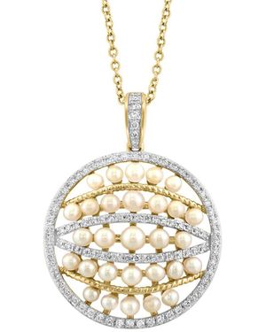 Effy Fine Jewelry 14K 0.33 Ct. Tw. Diamond & 2,2.3,2.5,3Mm Pearl Necklace - Metallic