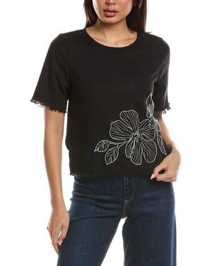 Vince Camuto Embroidered Linen-Blend Blouse - Black