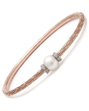 Pearls Stainless Steel 0.06 Ct. Tw. Diamond & 6-7Mm Pearl Bangle Bracelet - Metallic