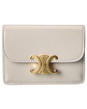 Celine Triomphe Flap Leather Card Case - Natural