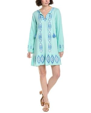 Sail To Sable Ruffle Hem Linen-Blend Dress - Blue