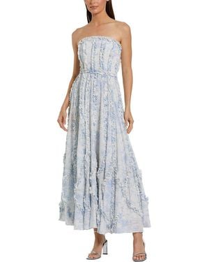 Mac Duggal Floral Cotton Ruffle Strapless Gown - Blue