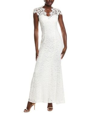 Eliza J Illusion Neck Cap Sleeve Gown - White