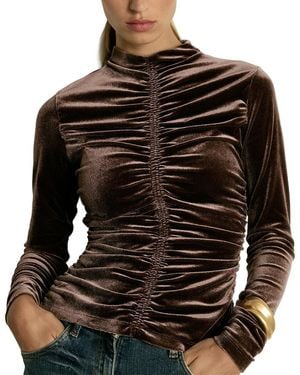 Reiss Ari Ruched Velvet Top - Black