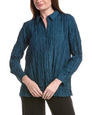 Eileen Fisher Petite Classic Silk Pleat Shirt - Blue