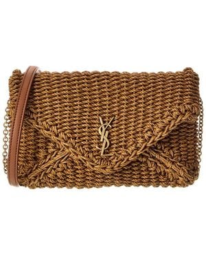 Saint Laurent Envelope Small Raffia Shoulder Bag - Brown