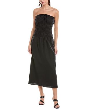 Onia Air Smocked Linen-Blend Midi Dress - Black