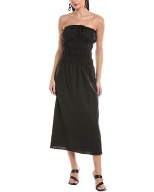 Onia Air Smocked Linen-Blend Midi Dress - Black