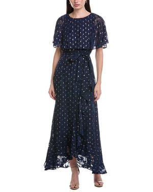 Maison Tara Lurex Clip Chiffon Midi Dress - Blue