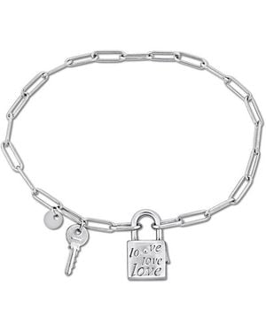 Italian Silver Lock & Key Bracelet - White