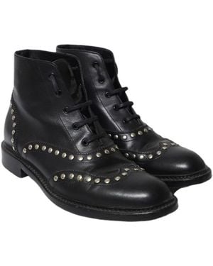 Saint Laurent Leather Army Lace Up Boots With Stud (Authentic Pre- Loved) - Black