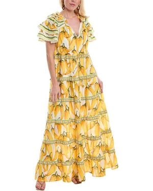 FARM Rio Swiss Dot Tiered Maxi Dress - Yellow