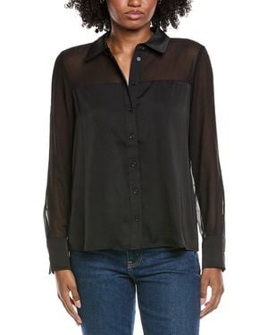 Cece Sheer Combo Button Down Blouse - Black