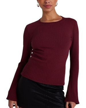 Bella Dahl Long Sleeve Rib Crew T-Shirt - Purple