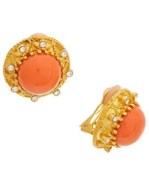Kenneth Jay Lane 22K Plated Button Earrings - Orange