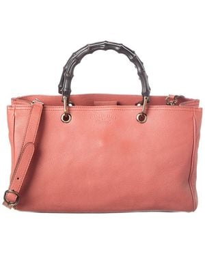 Gucci Pebbled Calf Bamboo Shopper (Authentic Pre-Loved) - Pink