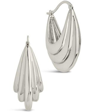 Sterling Forever Rhodium Plated Elodie Textured Statement Hoops - White