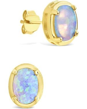 Sterling Forever Opal Oval Stud Earrings - White