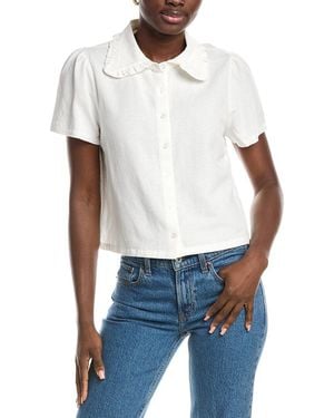 French Connection Linen-Blend Ruffle Top - White