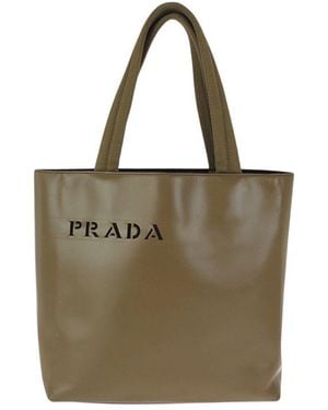 Prada Khaki Logo Cutout Tote (Authentic Pre-Loved) - Multicolour
