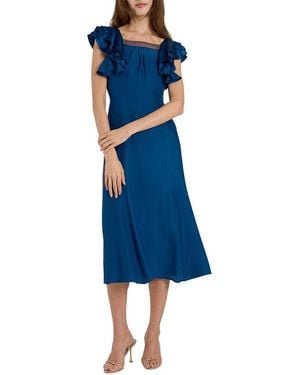 Santorelli Silk Yeda Fit & Flare Dress - Blue